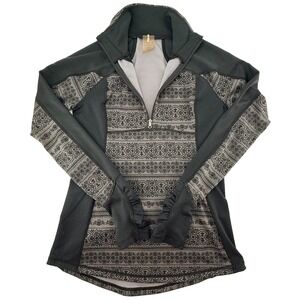 Calia Womens Quarter Zip Pullover Athletic Top Black Gray Pattern Thumbholes